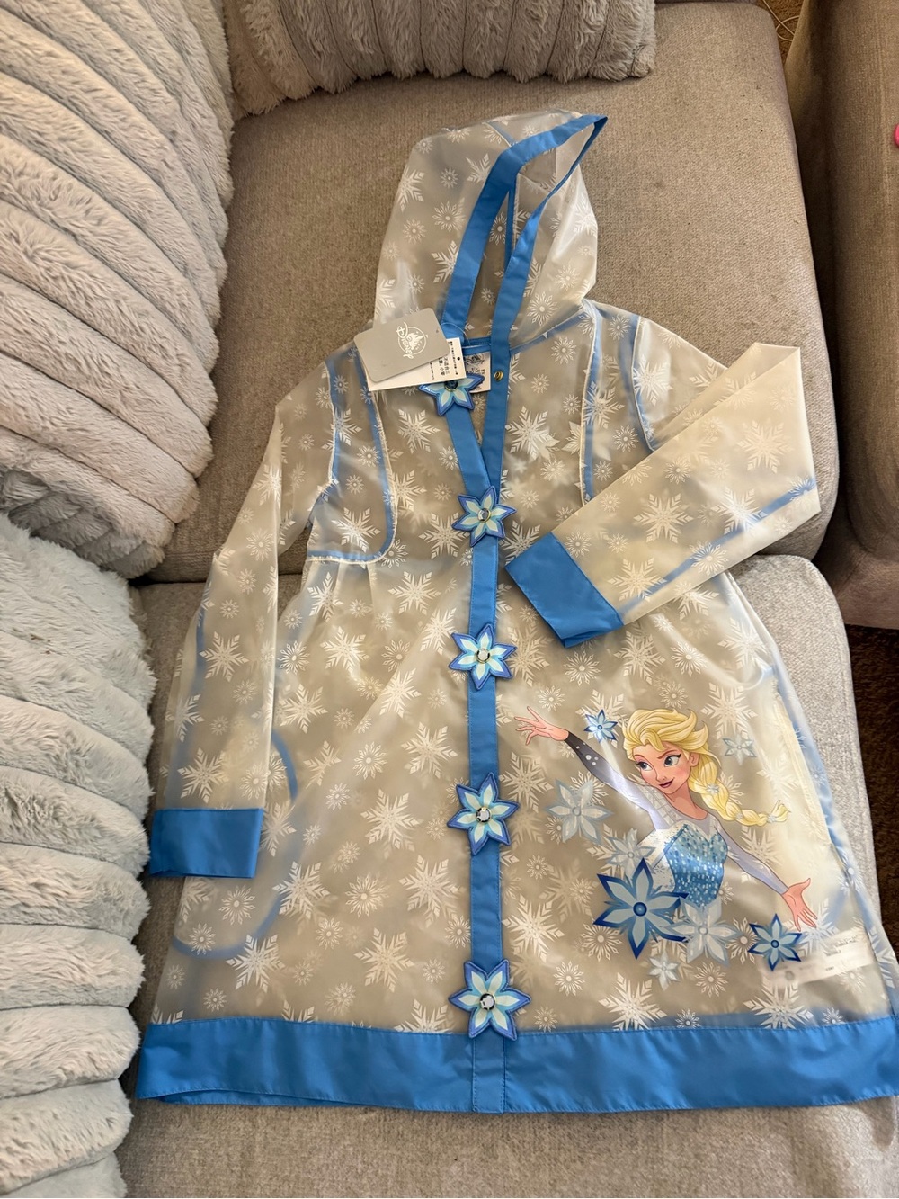 Disney  Frozen Raincoat with White Snowflakes and Blue Trim